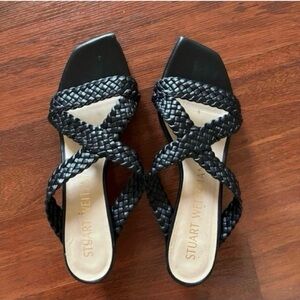 Stuart Weitzman Black Rosie woven braided slide sandal leather